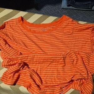 crown & ivy Orange and White Striped Short Sleeve Tee